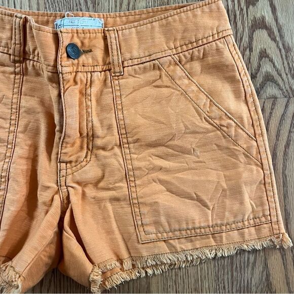 Free People Women's Orange Frayed Edge Shorts 0 - Picture 9 of 9